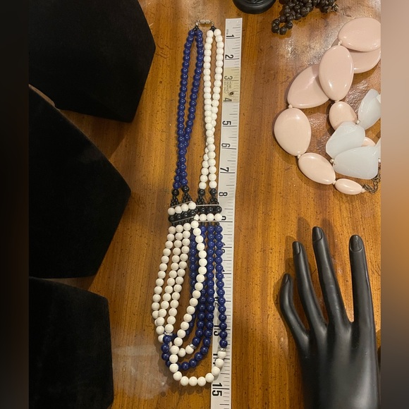 Multi-Strand Necklace in Blue & White w/Barrel Clasp - Picture 4 of 4